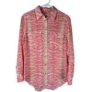 Equipment Femme XS Pink & Beige Zebra Print Silk Button-Up Shirt Career Classic